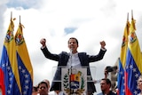 Juan Guaido reacts during a rally against Venezuelan President Nicolas Maduro's government.