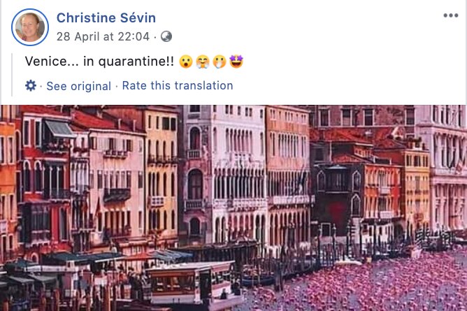 A facebook post which claims flamingos are returning to venice, which has been photoshopped