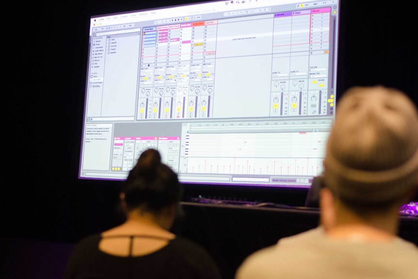 Attendees watch a presentation at the Ableton User Group Melbourne in Melbourne.