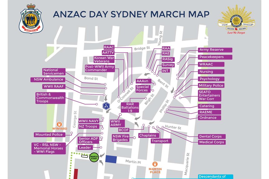 2015 Sydney Anzac Day March Map