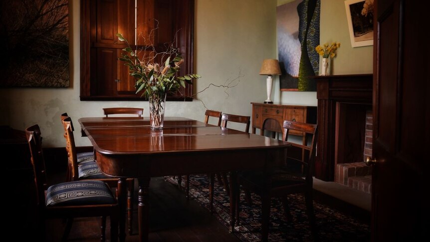 A dining room inside the Glover house.