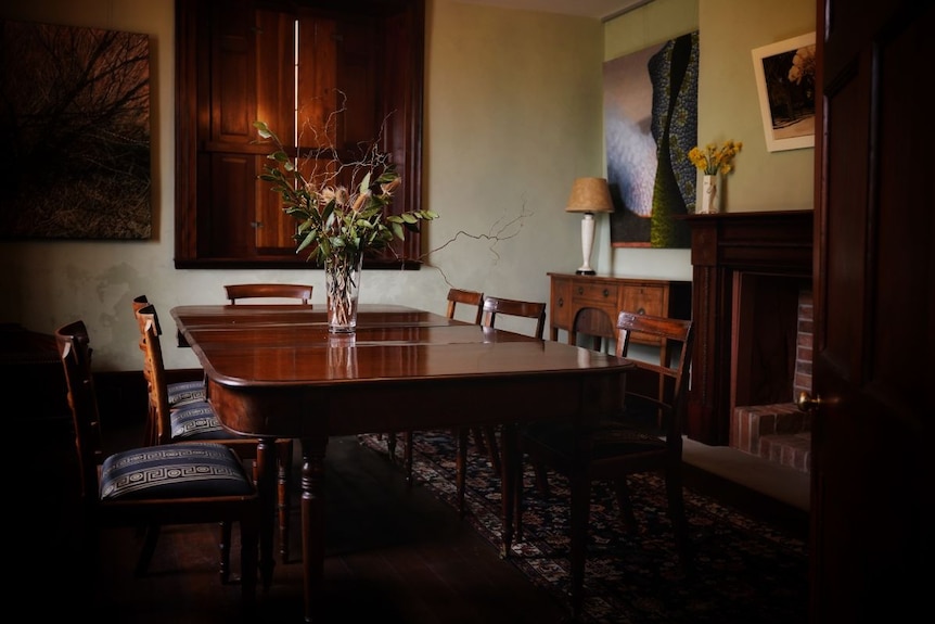 A dining room inside the Glover house.