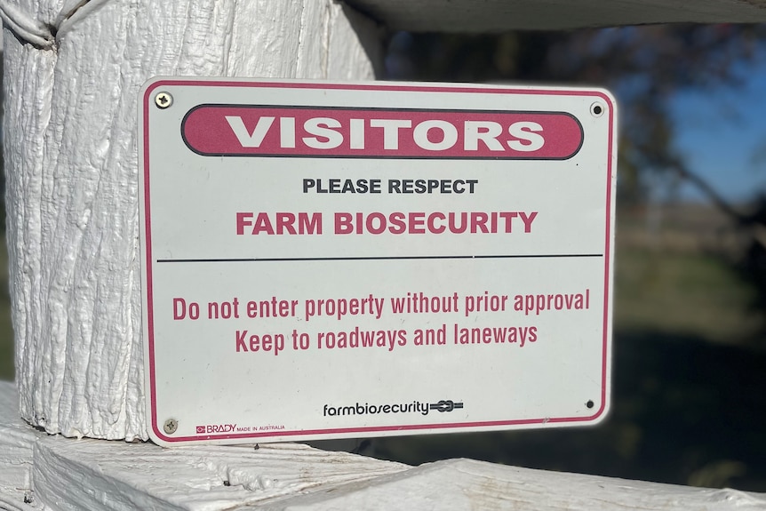 A sign urging people not to trespass on a farm due to contamination fears.