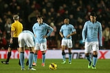 David Silva and Sergio Aguero look dejected after Manchester City concede against Southampton.