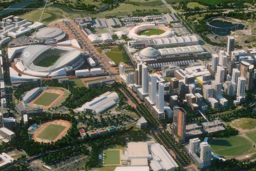 An aerial shot of Sydney's Olympic Park