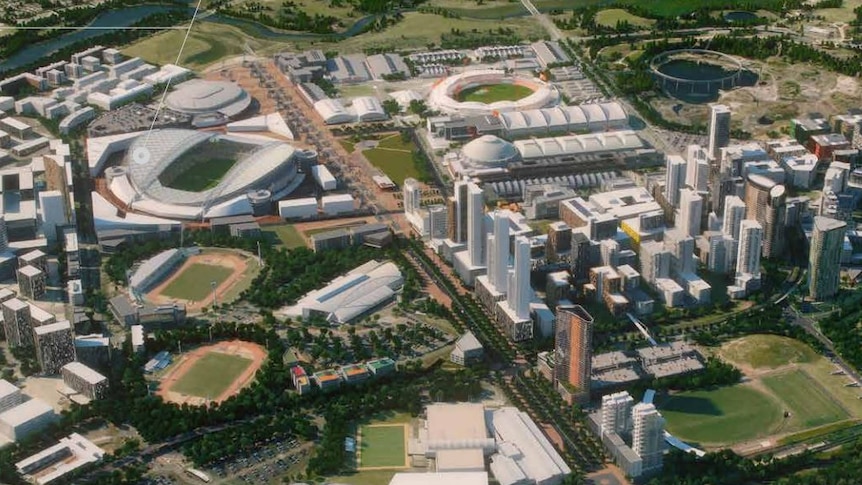 An aerial shot of Sydney's Olympic Park