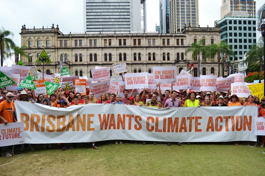 Protesters gather during the National Day of Climate Action rally in Brisbane