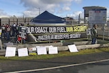 Picketers outside the docks in Devonport