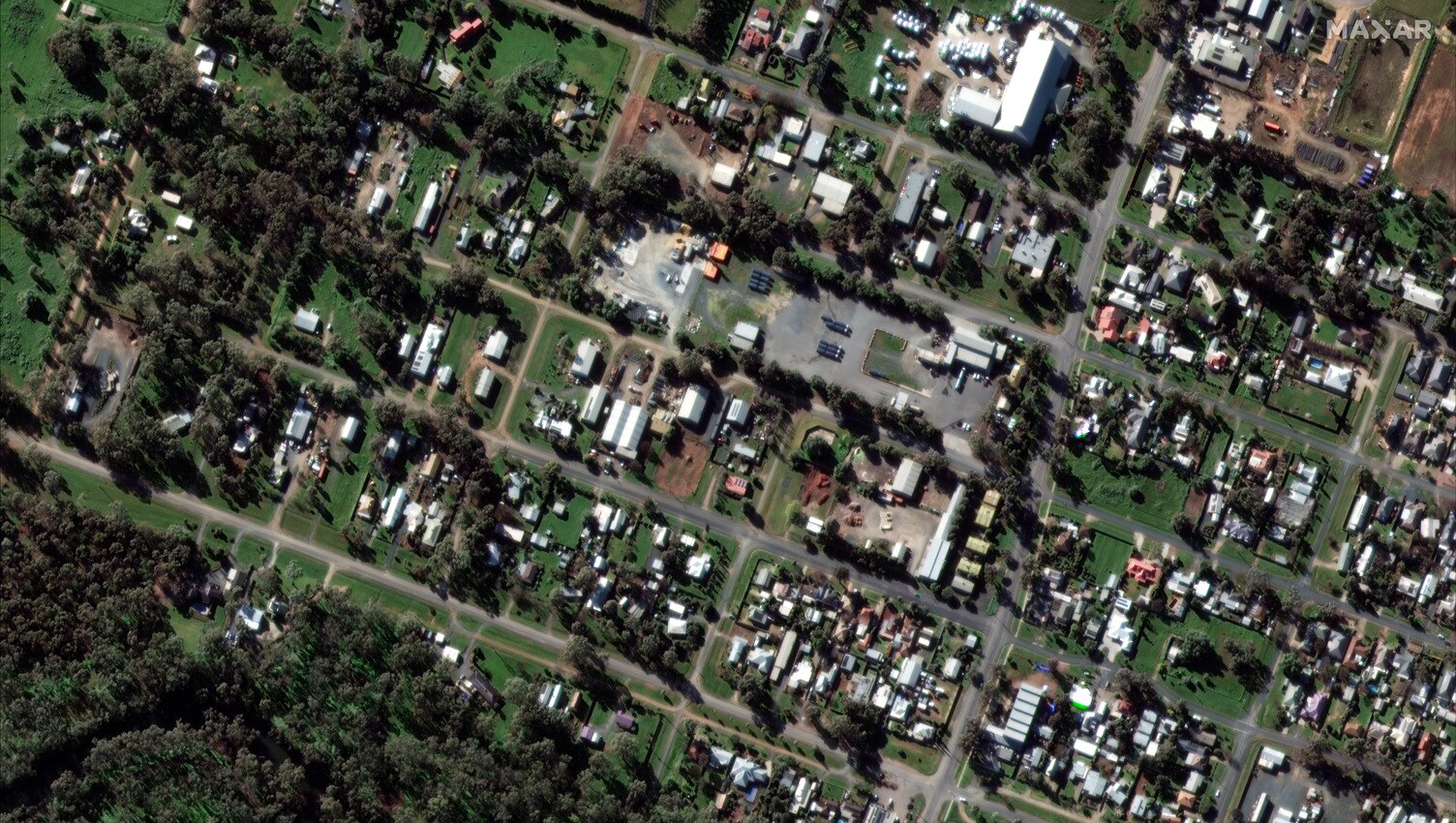 A satellite image taken above homes and businesses in Rochester