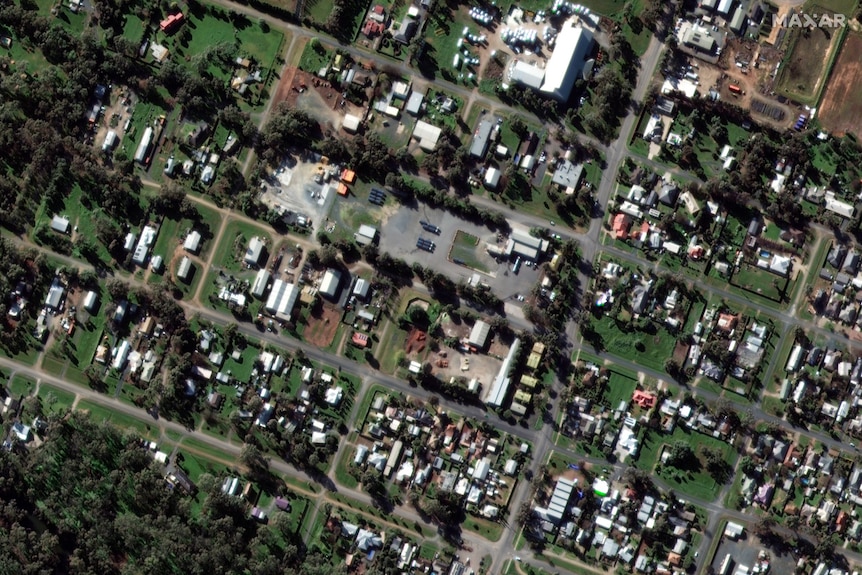 A satellite image taken above homes and businesses in Rochester