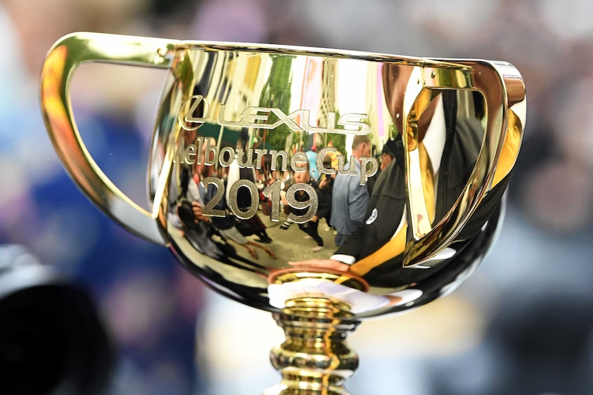 The Melbourne Cup with the Melbourne Cup Parade in the background.