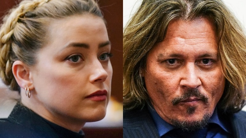 A composite of Johnny Depp and Amber Heard