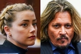 A composite of Amber Heard and Johnny Depp