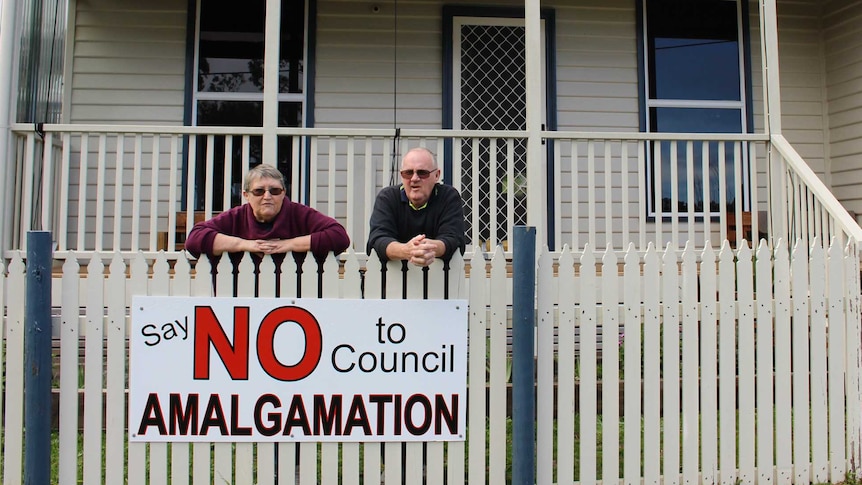 No to amalgamations sign on Judy Hardy's fence