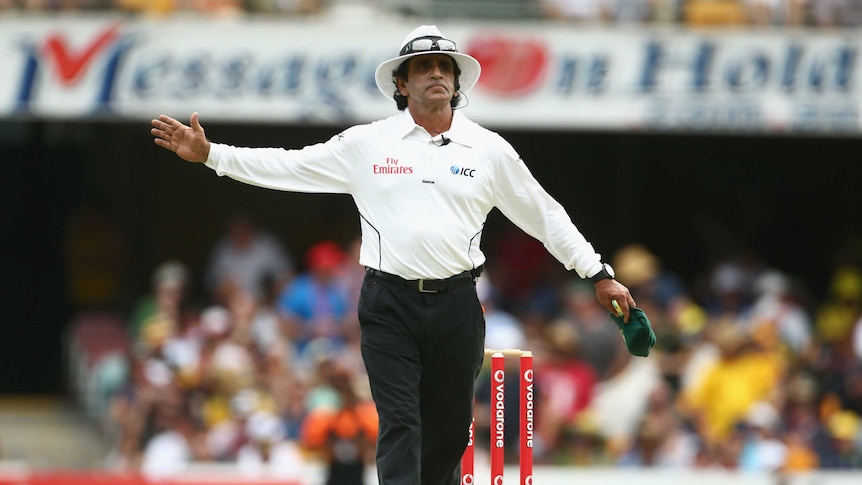 Umpire Asad Rauf calls no-ball in first Test between Australia and South Africa in November 2012.