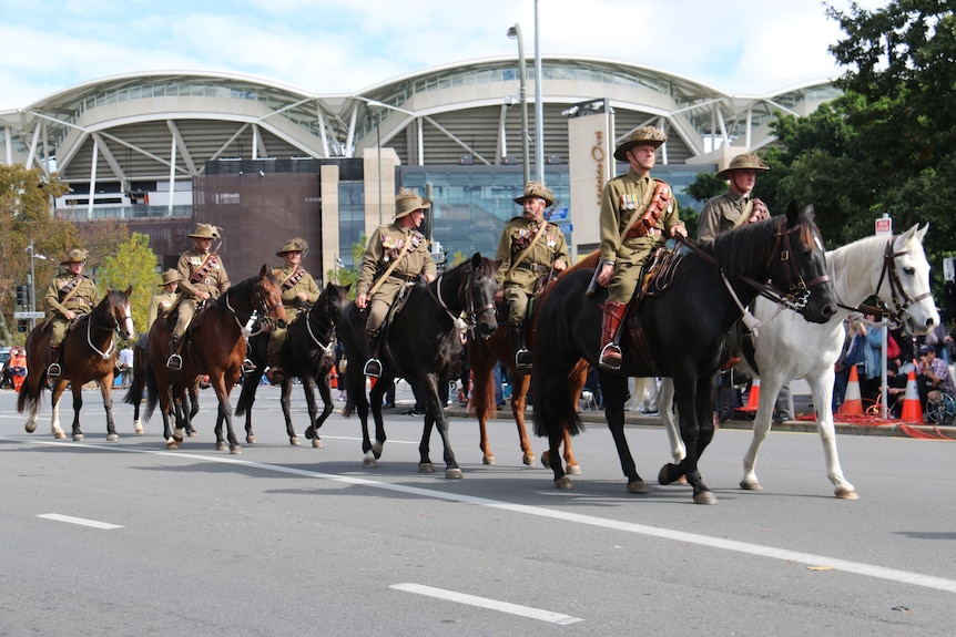 Horse and servicemen during Adelaide's Anzac Day march.