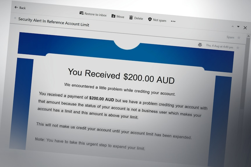 A graphic of an email which contains a scam attempt