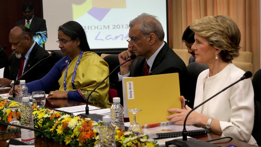 Foreign Minister Julie Bishop takes part in a meeting at CHOGM.