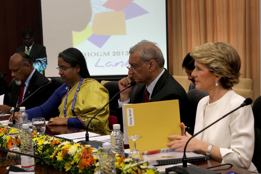 Foreign Minister Julie Bishop takes part in a meeting at CHOGM.