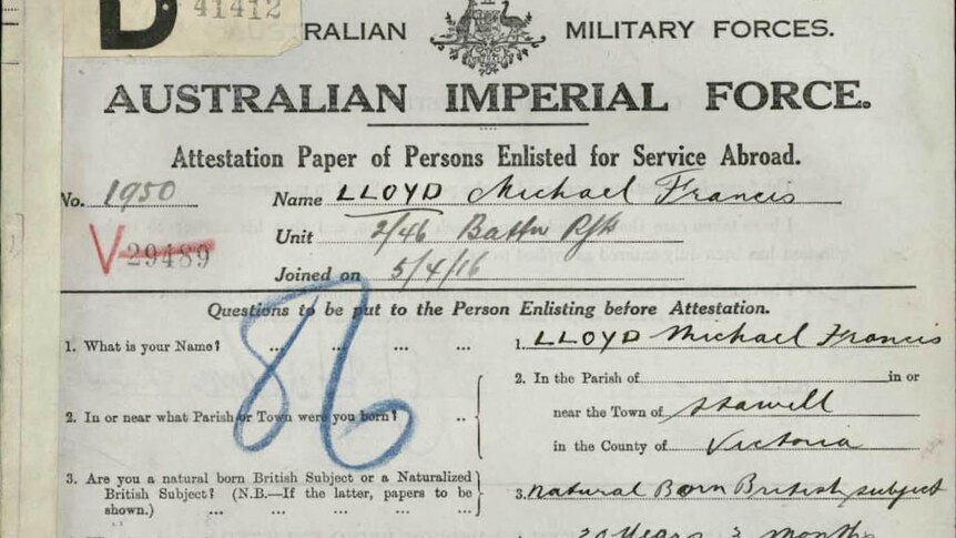 Michael Lloyd's army enlistment document
