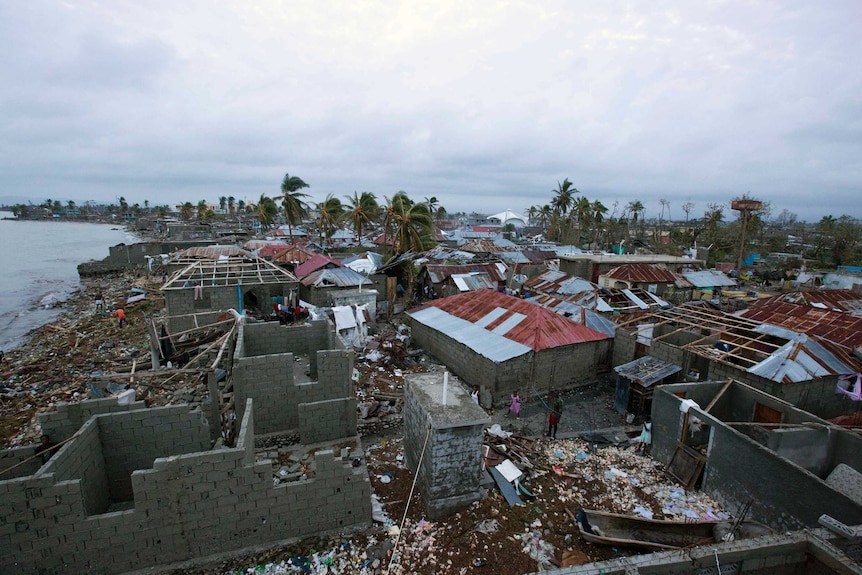 Homes in ruins in Haiti after Hurricane Matthew