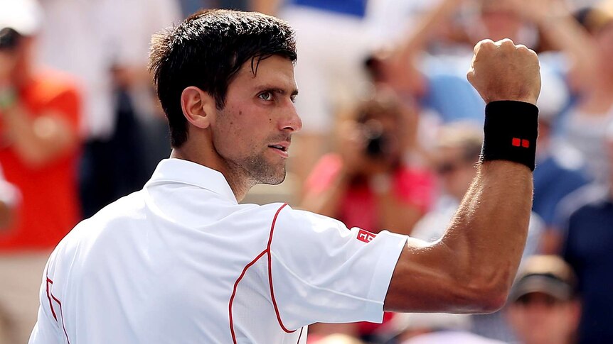 Serbia's Novak Djokovic celebrates his win over Germany's Benjamin Becker at the US Open.
