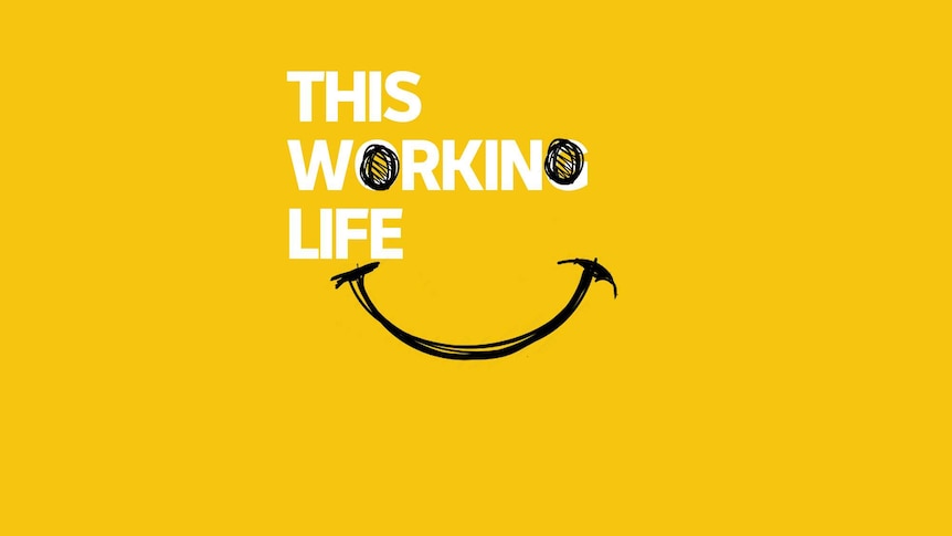Yellow block with a smiley face draw on the words This Working Life