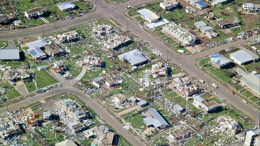 Damaged houses sit in Darwin after Cyclone Tracy