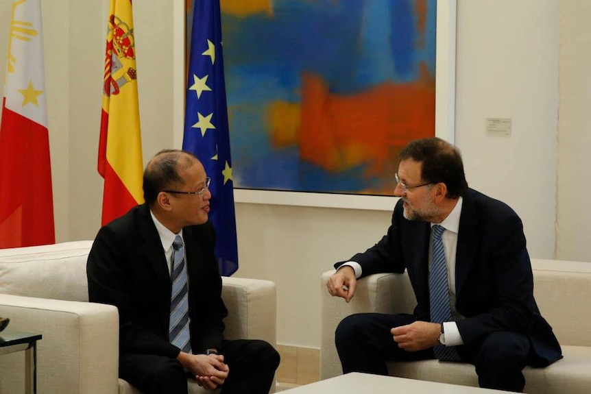 Former Philippines President Benigno S Aquino III with Mariano Rajoy, Prime Minister of Spain