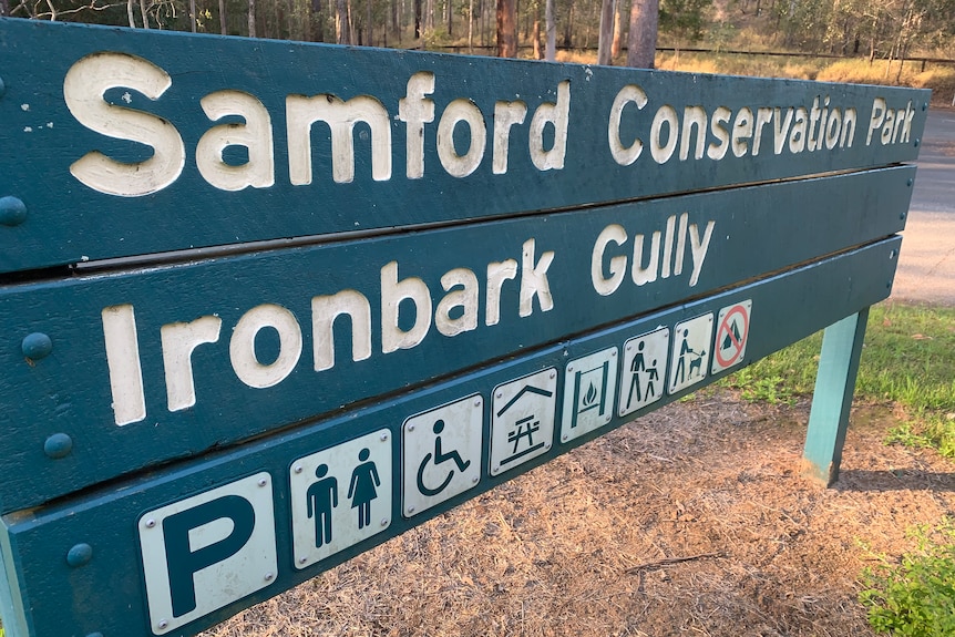A sign marking Ironbark Gully at Samford Conservation Park