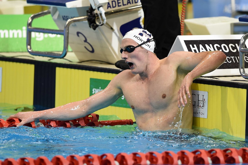 Mack Horton after winning the 1500m final at the Australian Swimming Championships