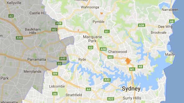 Map showing reported power outages in Pymble, Bankstown and Crows Nest areas.