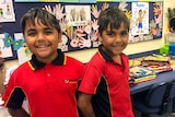 Jacob and Benjamin in a classroom of the Djidi Djidi Aboriginal School.