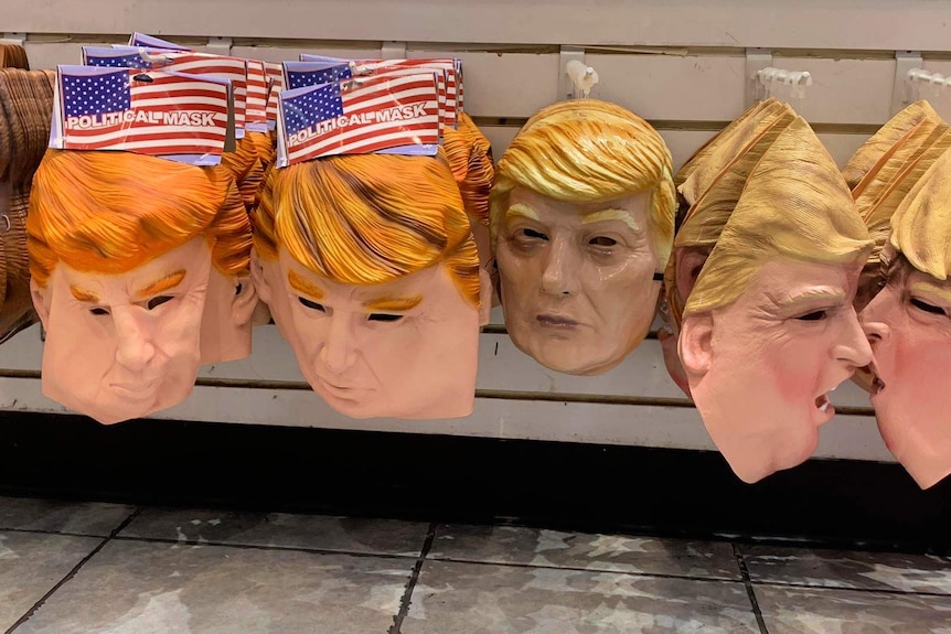 Rubber masks of Donald Trump's head.