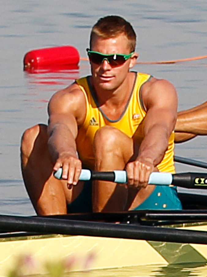 Australian rower Joshua Booth trains at Eton Dorney before the London 2012 Olympic Games.