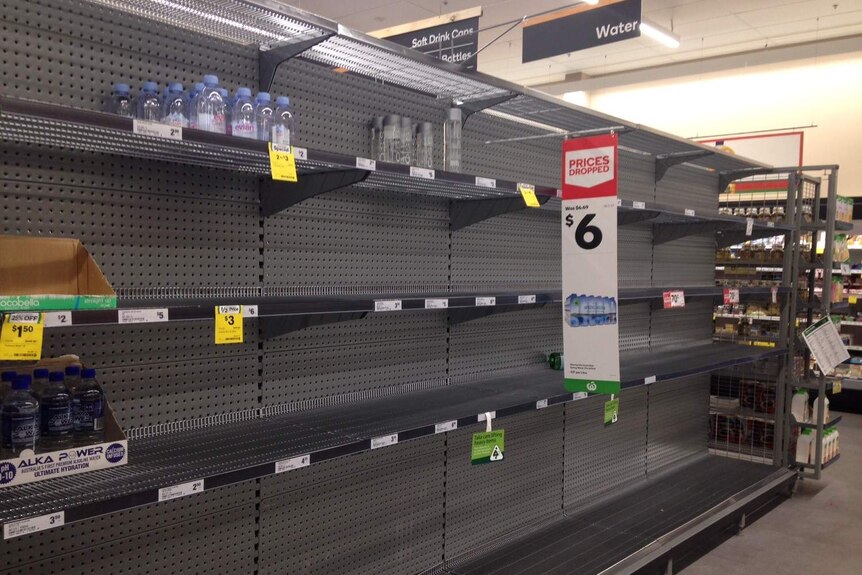 Empty supermarket shelves in Townsville, Qld