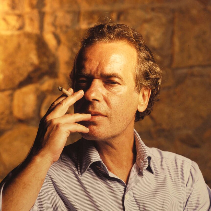 Portrait of Martin Amis, British author, smoking.