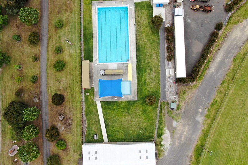A drone shot overlooking the public pool at Tarpeena in South Australia.