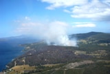Aerial shot of bushfire in southern Tasmania.