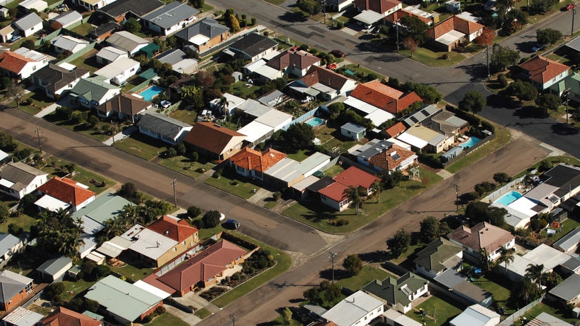 Aerial view of a residential housing estate in coastal New South Wales
