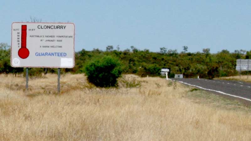 Town sign for Cloncurry, east of Mount Isa in north-west Queensland