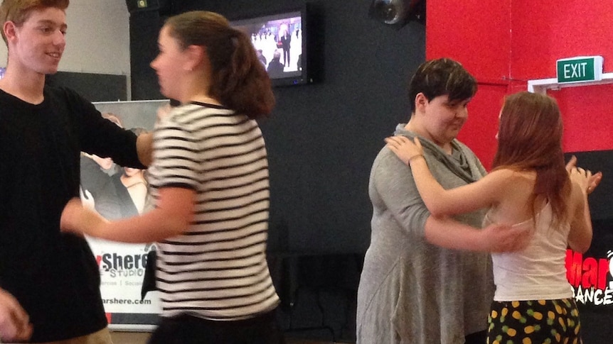 Students practicing dancing for the 2017 Ball in the Mall, Bendigo