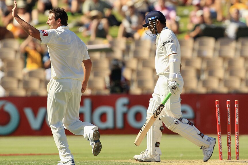 Over goes the castle: Rahul Dravid is dismissed bowled for the ninth time in his last 11 innings.