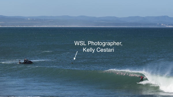 Surf photographer Kelly Cestari in the water