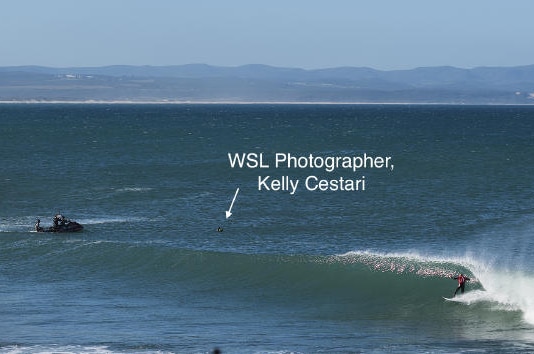 Surf photographer Kelly Cestari in the water