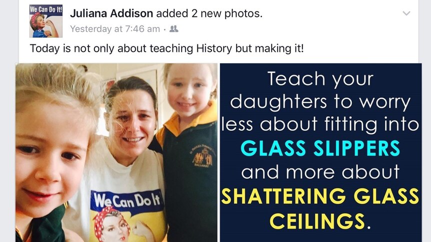 Juliana Addison's Facebook post says: "Today is not only about teaching history but making it!"