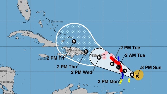 Hurricane Maria path cone, supplied by the National Hurricane Center, Sunday September 17 2017.