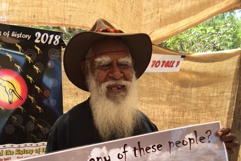 John Watson holding Noonkanbah protest photo