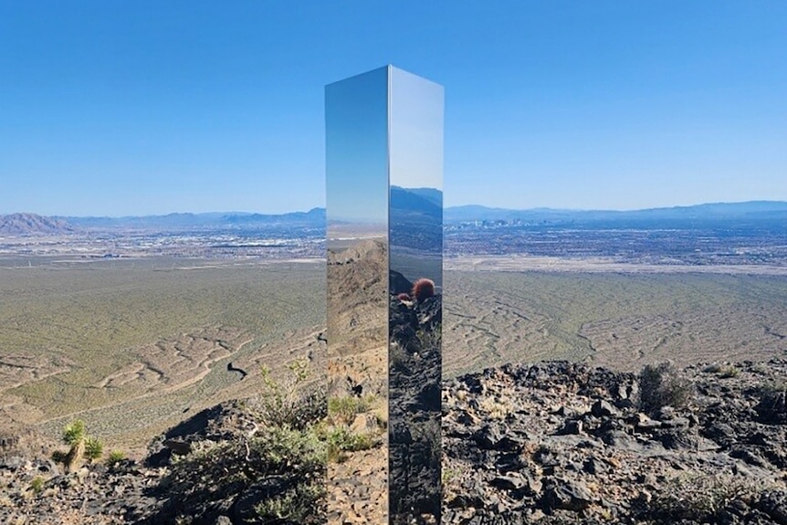 Shiny monolith stands tall in las vegas