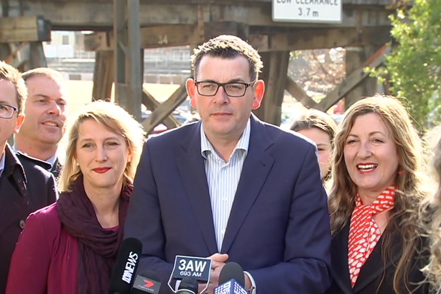 Victorian Premier Daniel Andrews speaks at a press conference in Eltham to announce planned upgrades to the Hurstbridge line.